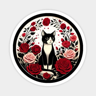 Tuxedo Cat Roses Magnet
