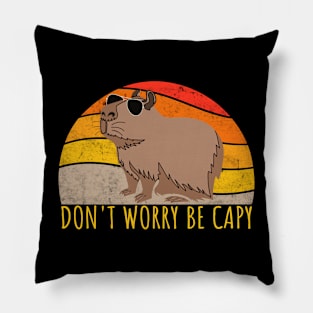 Retro Rodent Funny Capybara Don't Be Worry Be Capy Rodent Pillow