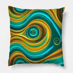 Abstract Turquoise and Gold Swirls Pillow