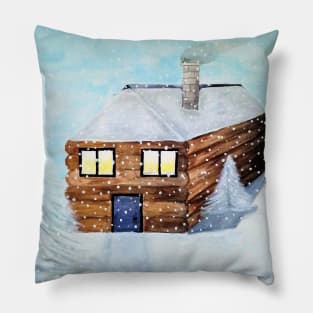 Snowy Log Cabin Pillow