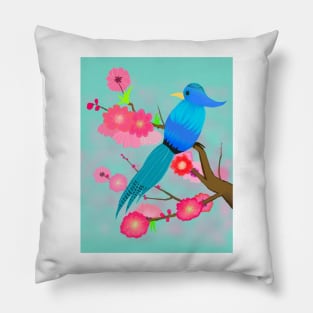 Peach Blossoms Paradise in Blue Background Pillow