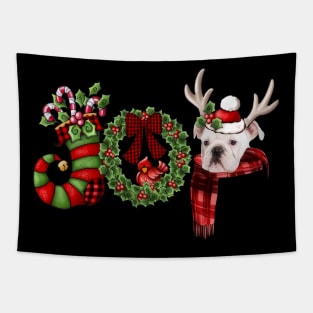 Christmas Joy Dwarf Stocking Reindeer English Bulldog Tapestry