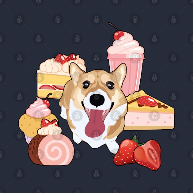 Strawberry Desserts Corgi by MaplewoodMerch