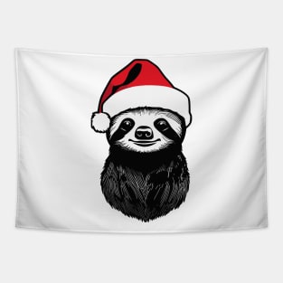 Christmas Sloth with Santa Hat Tapestry