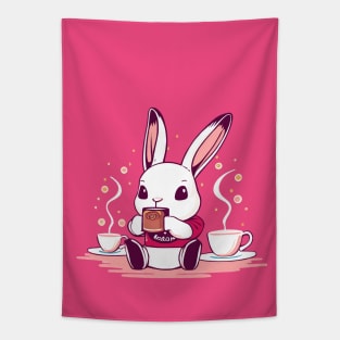 Cute bunny sipping tea - pink Tapestry