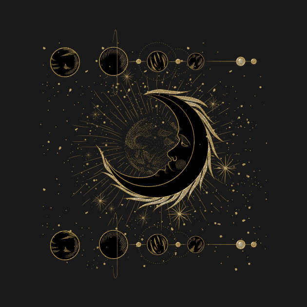 Elegant golden moon with stars by Nicky2342