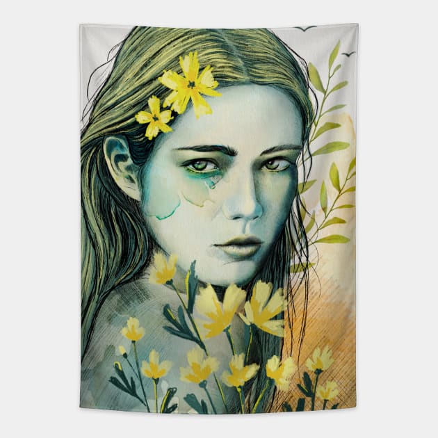 Spring woman portrait Tapestry by Ange art