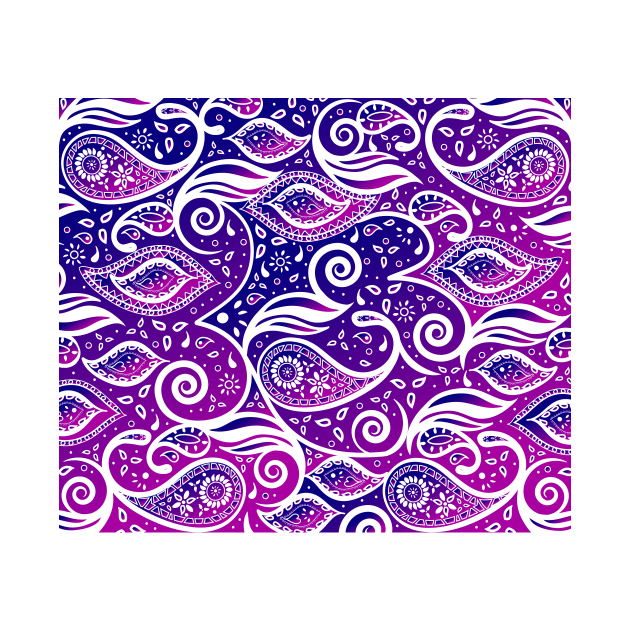 Paisley Bohemian Breeze Art - White and Shades of Purple and Blue by GDCdesigns