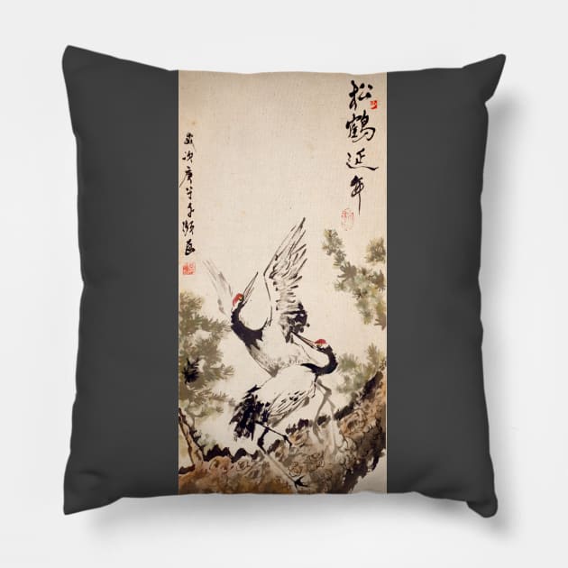 2 Cranes Pillow by Huluhua