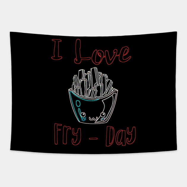 I Love Fry-Day Cute Fast Food Novelty Design Tapestry by GreenCowLand