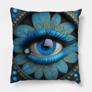 [AI Art] Eye Of Forget-Me-Not, Art Deco Style Pillow