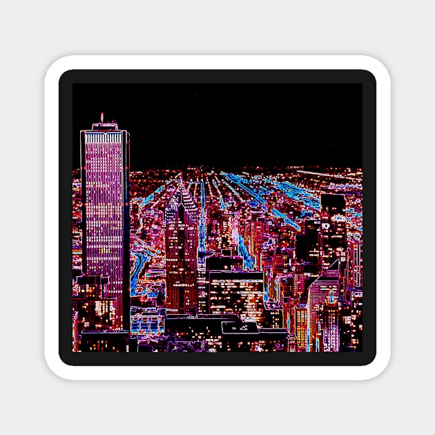 City at Night Cyperpunk/Vaporwave/Neon Inspired Art Magnet by Mihadom