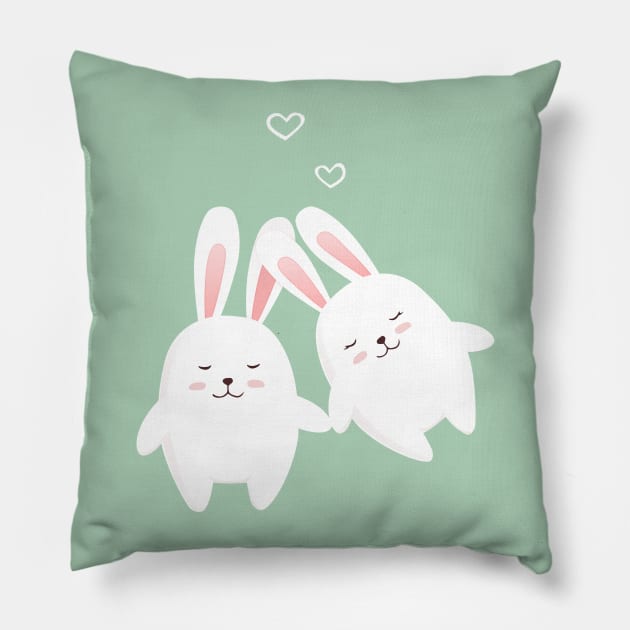 Bunnies in love Pillow by Olya Yatsenko