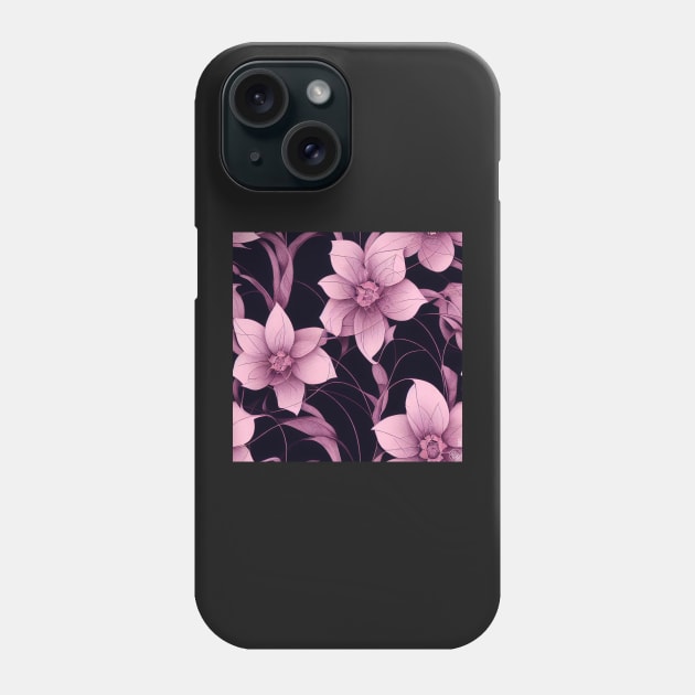 Purple Flowers with Black Background - Floral Design Phone Case by JediNeil