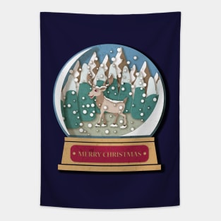 Merry Christmas Snowglobe Reindeer Tapestry