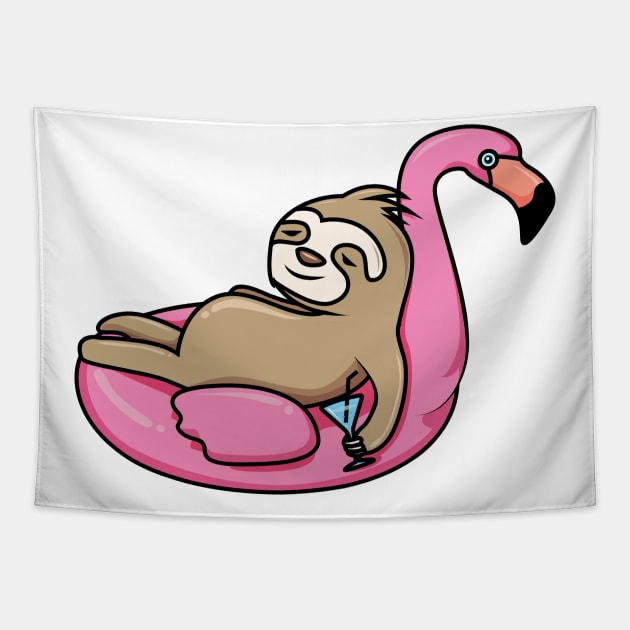 A lazy sloth floating on a flamingo Tapestry by psanchez