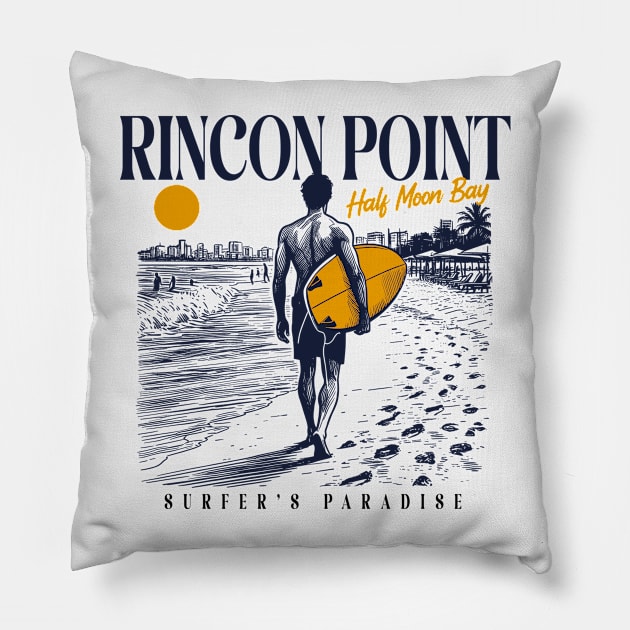 Vintage Surfing Rincon Point Half Moon Bay, California // Retro Surfer Sketch // Surfer's Paradise Pillow by Now Boarding