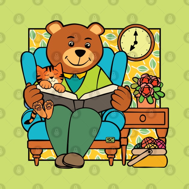 Paw Bear Reading to Cat by Sue Cervenka