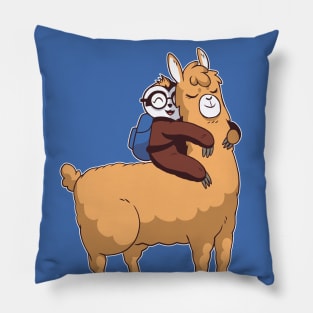 Cute Nerdy Sloth Riding a Llama Pillow