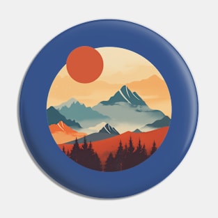 Foggy Sunrise Red sun Flat Style Layered Nature Spirit Pin