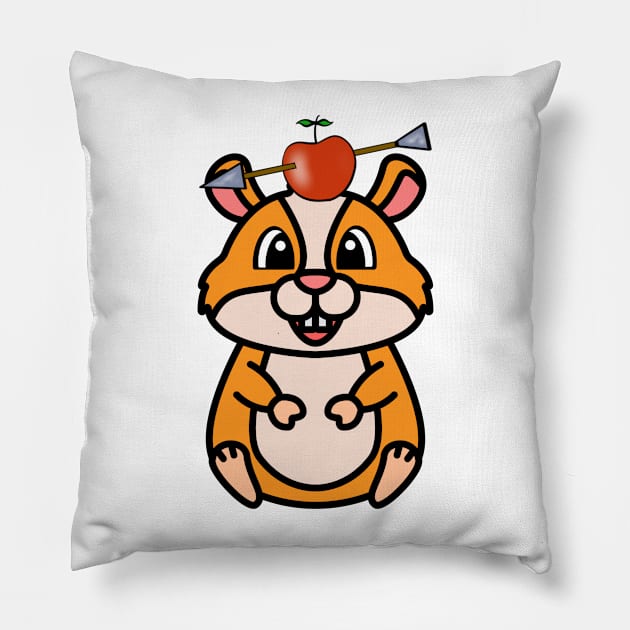 Cute hamster has an apple and arrow on head Pillow by Pet Station