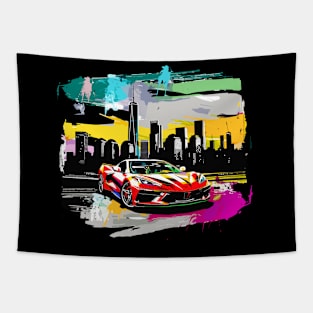 C8 Corvette Supercar Racecar New York Skyline muscle car sportscar Corvette C8 Tapestry