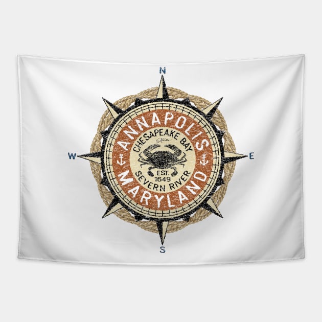 Annapolis, Maryland, with Blue Crab on Wind Rose Tapestry by jcombs