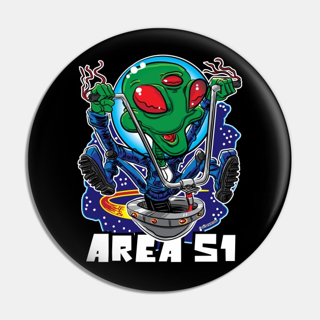 Area 51 Alien UFO with Handlebars Pin by eShirtLabs