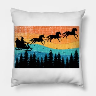 Retro Christmas Horse Riding Santa Vintage 70s 80s Xmas Pillow