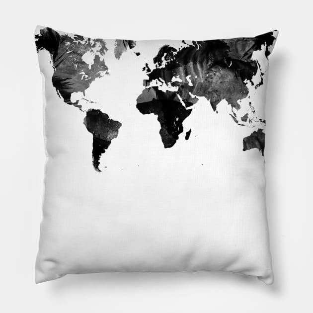 Black watercolor world map Pillow by hedehede