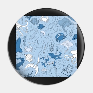 under the sea - blue seamless pattern Pin