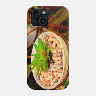 Green succulent in white pot with white stones. Phone Case