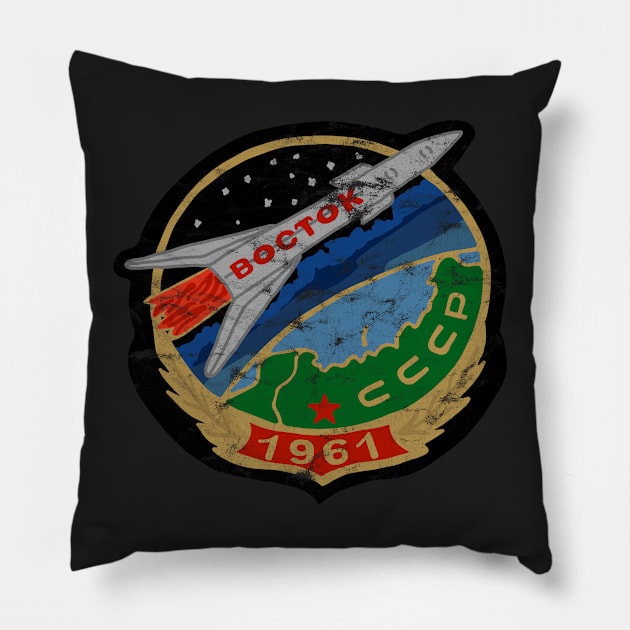 Retro Cosmonaut Mission Badge Pillow by Slightly Unhinged