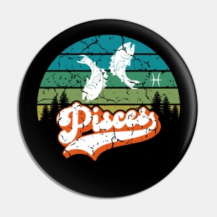 Pisces Zodiac Sign - Distressed Retro Sunset Pin