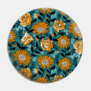 Bold Summer Flowers on Aqua Blue Pin