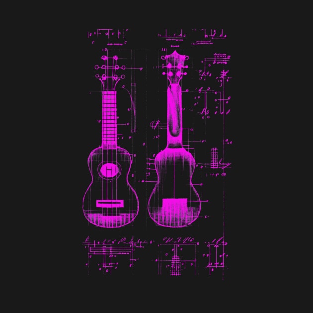 Neon Pink Ukulele Da Vinci Blueprint by Trip Tank