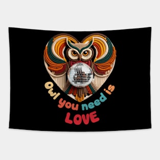 Owl You Need is Love Shirt, 1970s Shirt, 70s Groovy Tee, Disco Ball Shirt, Groovy Owl Shirt, Vintage 1970s, Retro Graphic Shirt, Hippie Mom Tapestry