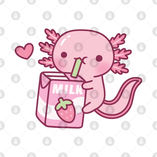 Cute Axolotl Drinking Strawberry Milk Doodle by rustydoodle