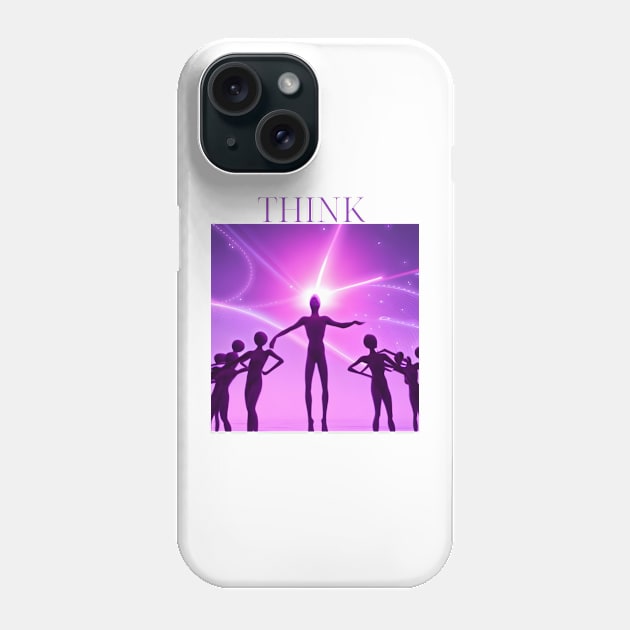 "Enigmatic Mind - Glowing Alien Brain Tee, Vibrant Pink, White, and Purple Colors, Thought-Provoking 'Think' Design, Aesthetic Extraterrestrial Shirt" Phone Case by OpticalShirts