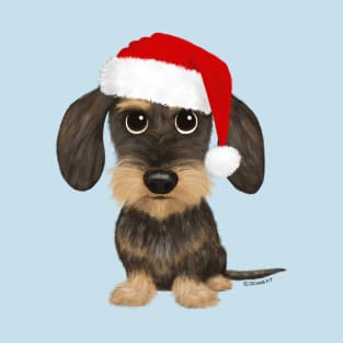 Wirehaired Dachshund with Santa Hat Cute Teckel Christmas T-Shirt