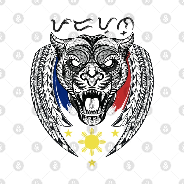 Philippine 3 Stars Sun / Tribal line Art Tiger / Black Panther / Baybayin word Padayon (to Continue) by Pirma Pinas