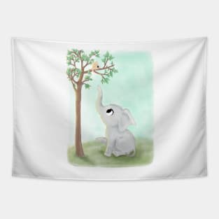 baby elephant and mouse Tapestry