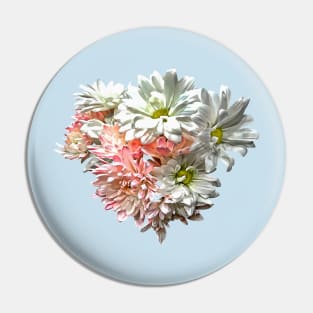 Daisies and Pink Chrysanthemums Heart Pin