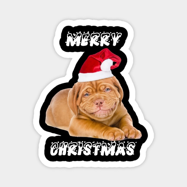 MERRY CHRISTMAS DOG WITH CHRISTMAS HAT T-Shirt Magnet by TeeForPets