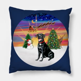 Santa's Sunset Take Off Featuring a Black Labrador Retriever Pillow