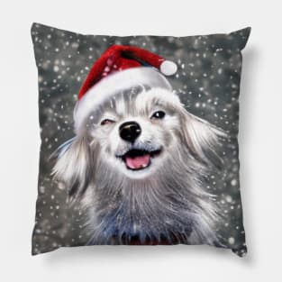 Blinking happy christmas anime dog with santa beanie Pillow