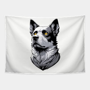 Stunning and Cool Australian Cattle Dog Monochrome and Gold Portrait for Father's Day Tapestry