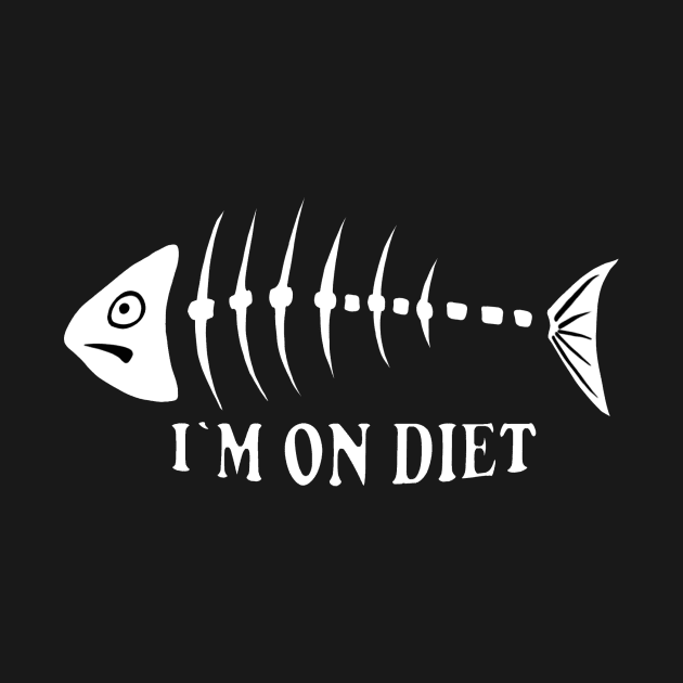 On Diet Weight Loss Funny Skinny Fish Fishbone Fish Black by PrintingJack