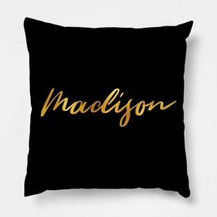 Madison Name Hand Lettering in Faux Gold Letters Pillow