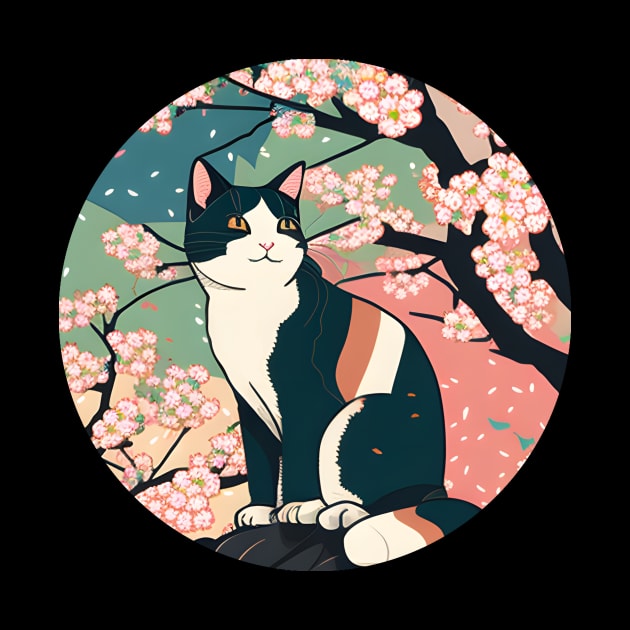 Cherry Blossom Cat Sakura Japanese Kawaii by Danielle Shipp